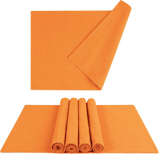 MANSPHIL Orange Cloth Placemats Set of 6, Double Layer Faux Linen Place Mats Heat Resistant