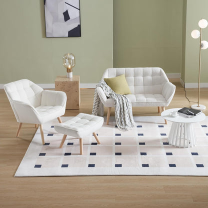 Modern Sherpa Accent Chair with Ottoman, Fluffy Upholstered Lounge Chair with Footrest, Comfy