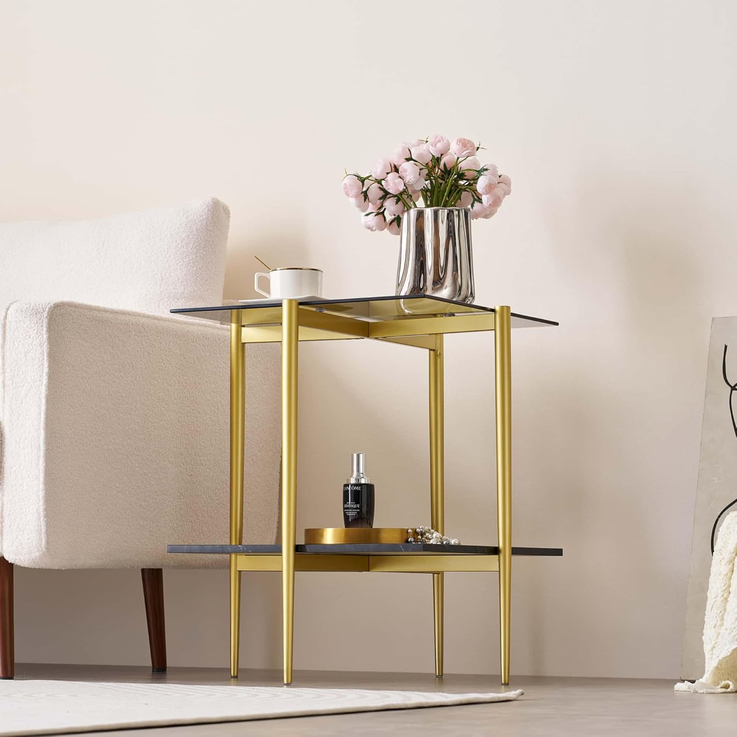 Glass End Table, Mid-Century Modern Design Sofa Table, for Living Room, L18 x W18 x H23 in, Clear