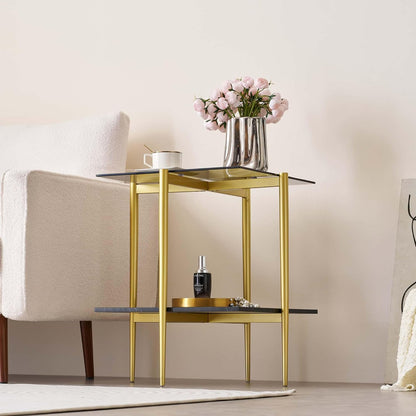 Glass End Table, Mid-Century Modern Design Sofa Table, for Living Room, L18 x W18 x H23 in, Clear