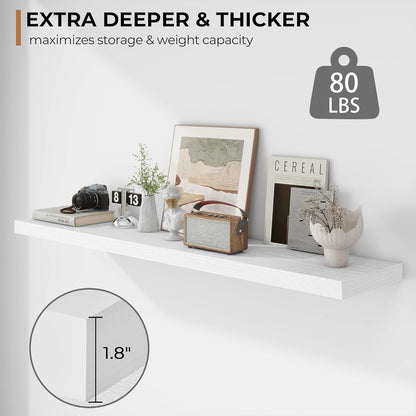 Fun Memories Floating Shelves - 12 Inch Rustic Wooden Wall Shelves - Extra Deeper & Thicker Wall