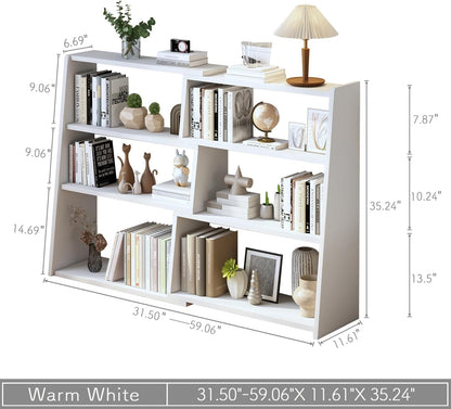 IOTXY Wooden Extendable Shelf Bookcase - 3-Tier Ladder Low Short Bookshelf for Small Space or