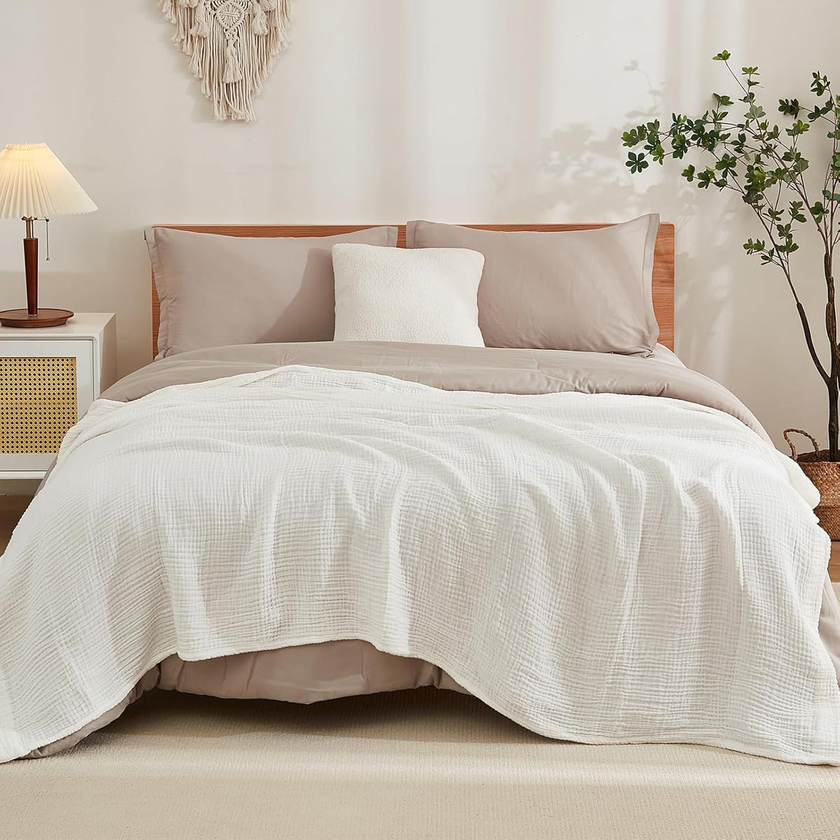 EMME Cotton Bed Blankets White Blankets for Bed Muslin Twin Blanket 60"x80" Lightweight Soft Twin