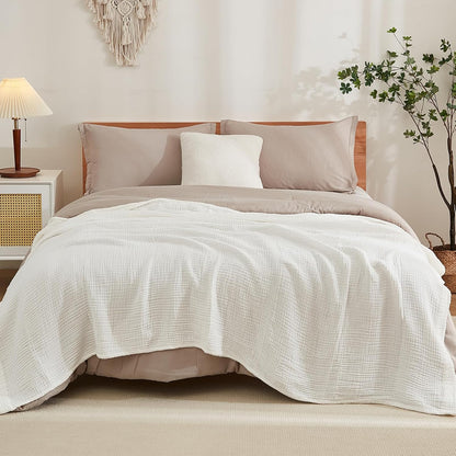 EMME Cotton Bed Blankets White Blankets for Bed Muslin Twin Blanket 60"x80" Lightweight Soft Twin