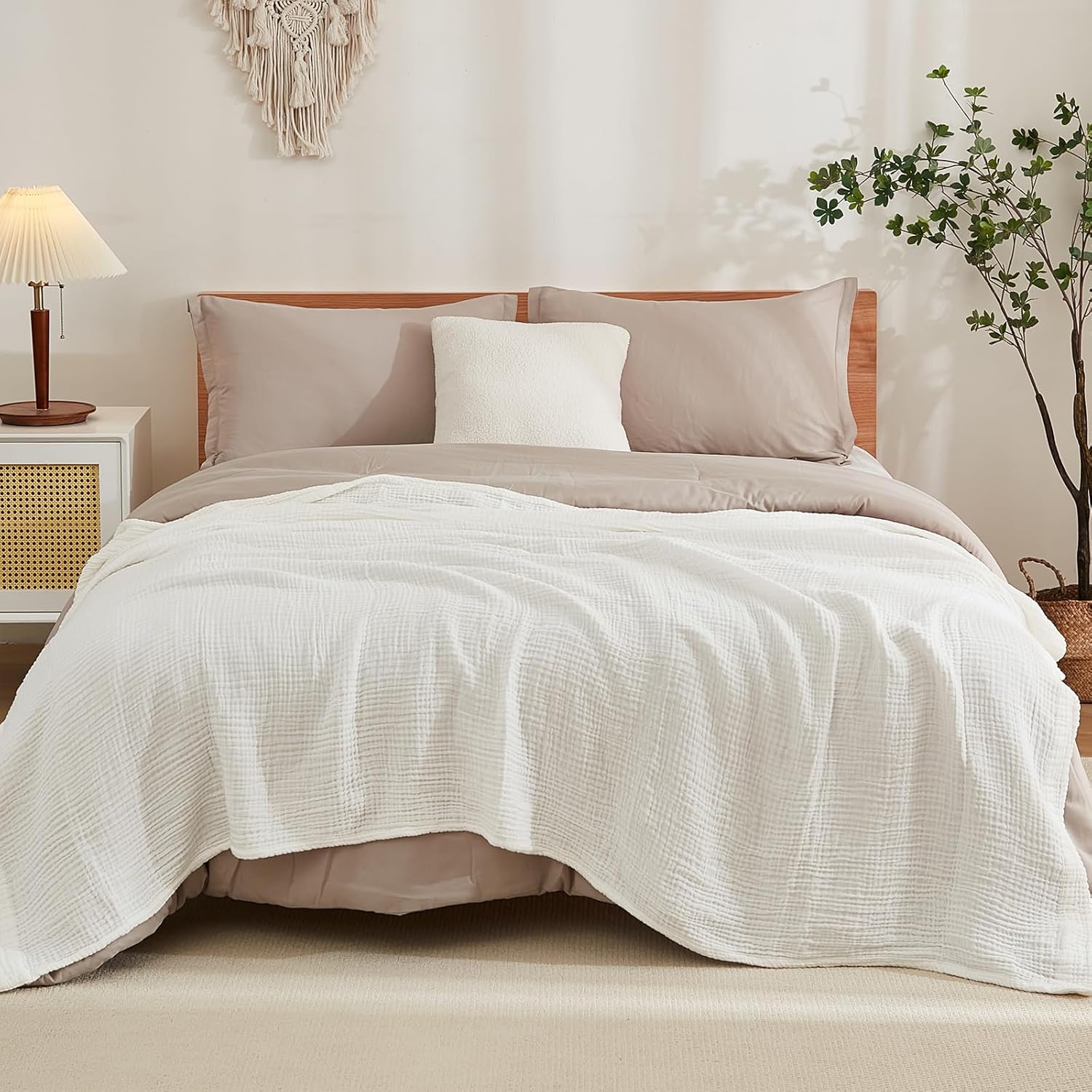 EMME Cotton Blanket King Size for Bed Soft Muslin Blankets 108"x90" Lightweight Breathable Layering
