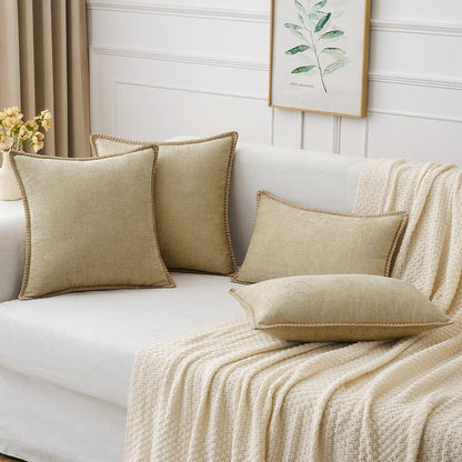 MIULEE Pack of 2 Couch Throw Pillow Covers 22x22 Inch Beige Farmhouse Decorative Pillow Covers with