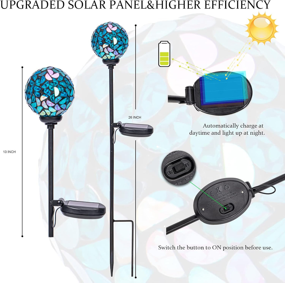 VCUTEKA Solar Lights Outdoor Decorative - Mosaic Solar Garden Light Waterpoof LED Pathway Stake