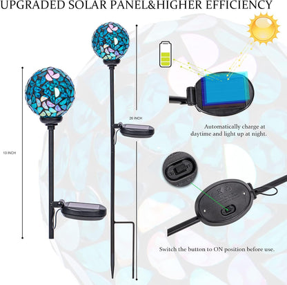 VCUTEKA Solar Lights Outdoor Decorative - Mosaic Solar Garden Light Waterpoof LED Pathway Stake