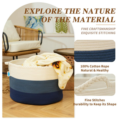 Casaphoria Stuffed Animal Storage & Laundry Hamper - Woven Cotton Rope Basket, 21.7 * 21.7 * 13.8in