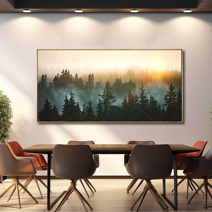 Large Artwork Foggy Forest Canvas Wall Art Landscape Mountain Painting Wall Art for Bedroom Living