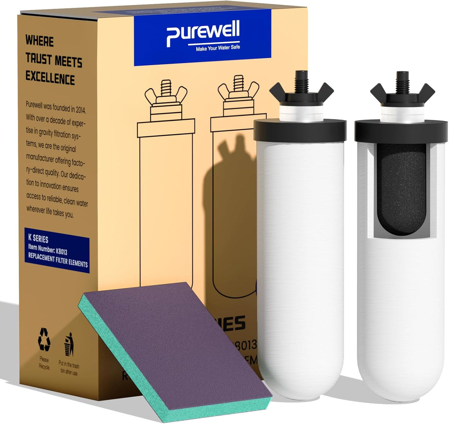 Purewell PF-4 Ceramic 3-Stage Purification Elements, Washable & Reusable, NSF/ANSI 42&372