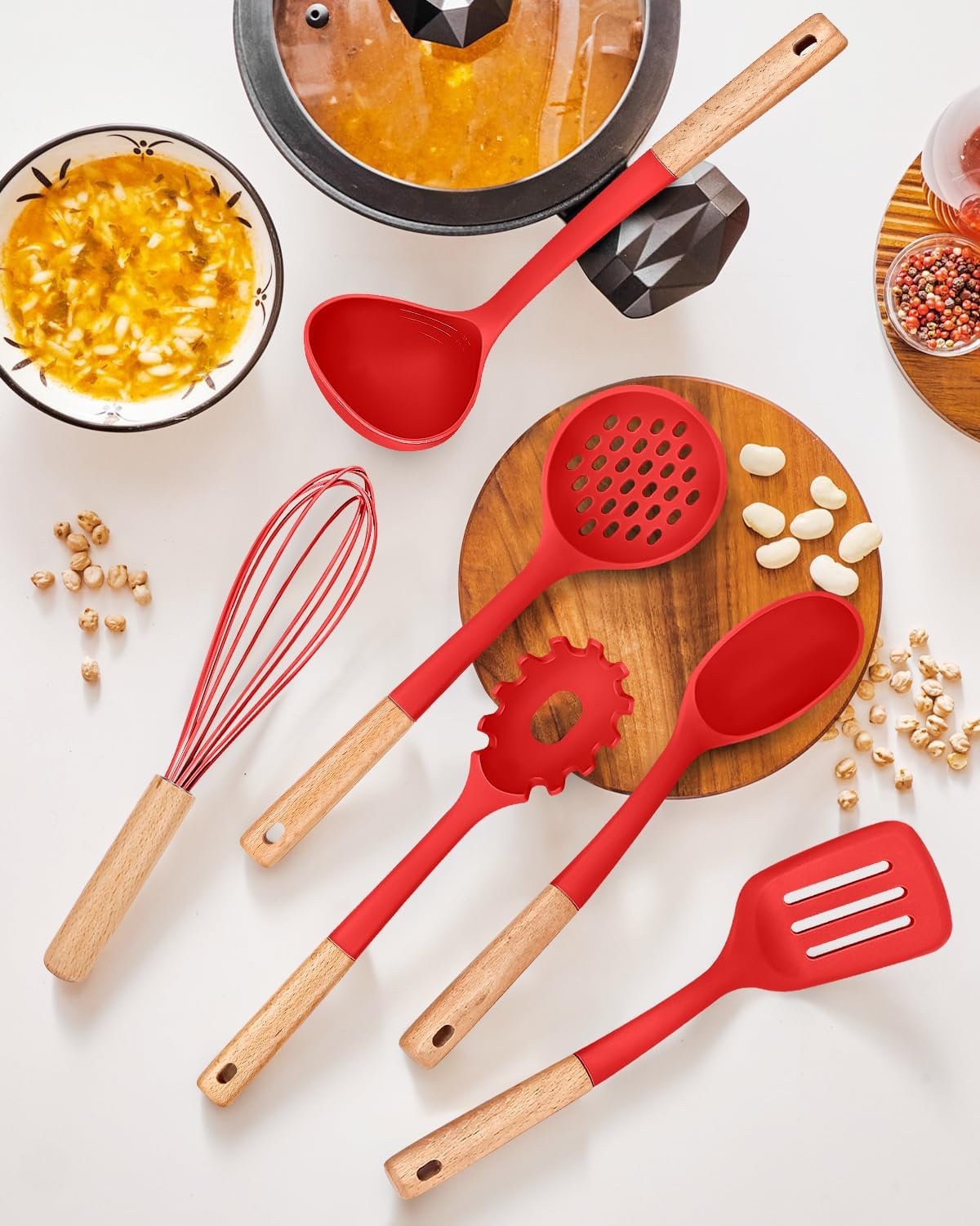 Kitchen Utensils Set, 13PCS Silicone Cooking Utensils, Heat Resistant Kitchen Utensil Spatula Set