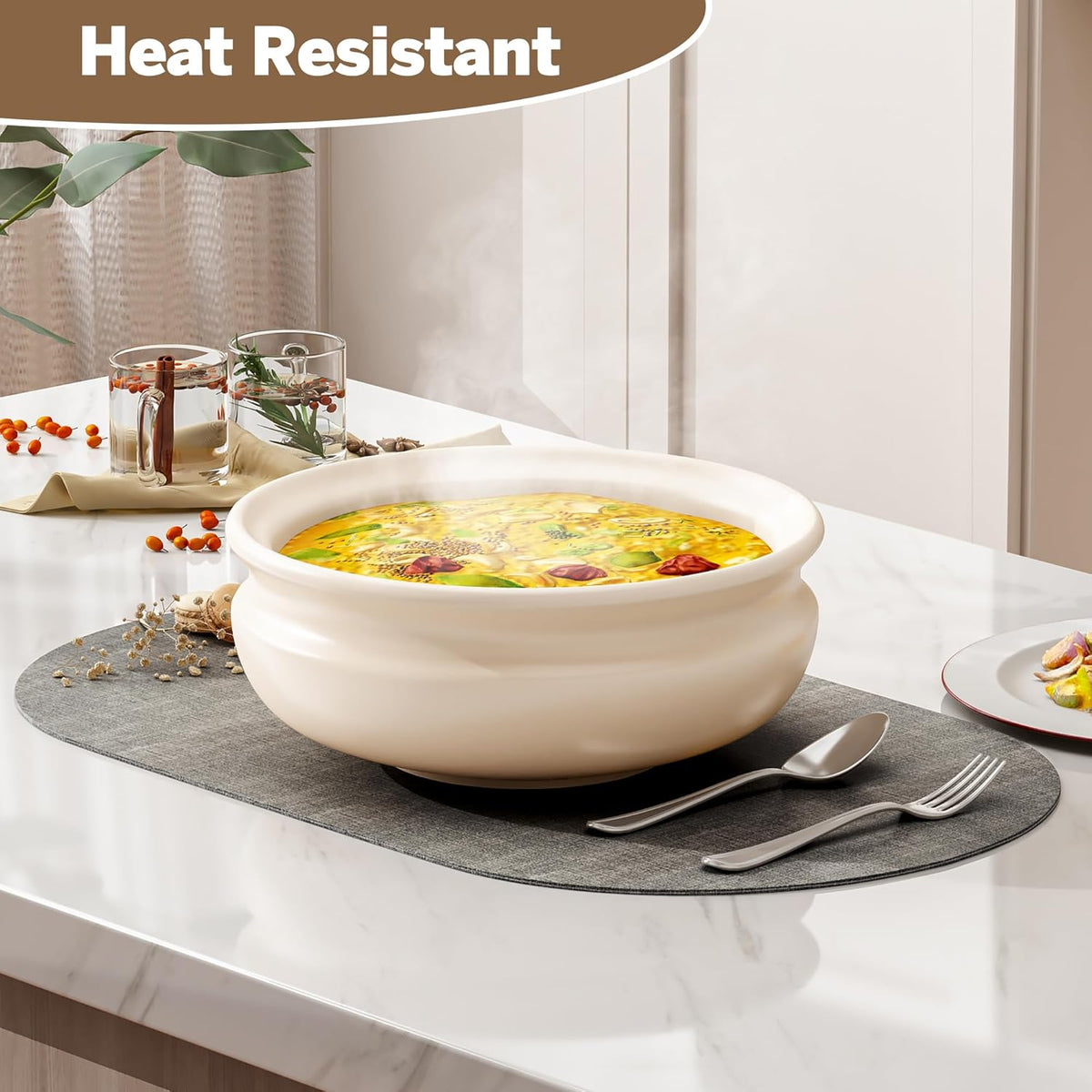 DOLOPL Oval Placemats Set of 6, Gray Faux Leather Heat Resistant Table Mats - Anti Slip Table Place