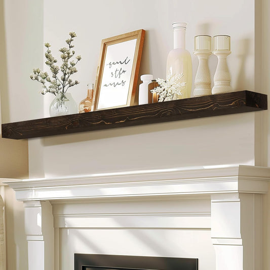 72x8x3 Fireplace Mantel - Solid Rustic Wood - Wall Mounted Floating Shelf with Invisible Heavy Duty