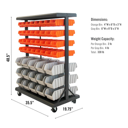 TRINITY Rolling Storage Bin Rack & Parts Organizer, 7-Tier Dual-Sided Bin Cart Shelving for Shop