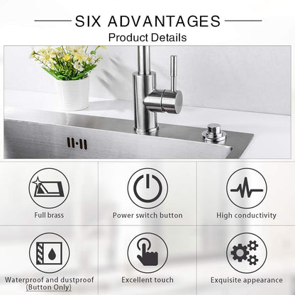 SinkTop Air Switch Kit (Long Full Brass Button) for Garbage Disposal, Cordless Chrome