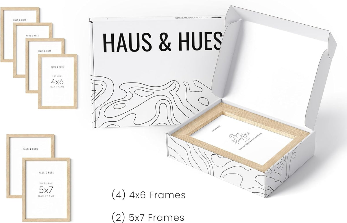 HAUS AND HUES Natural Oak Wood Gallery Wall Tabletop Frames Made with Real American Oak and