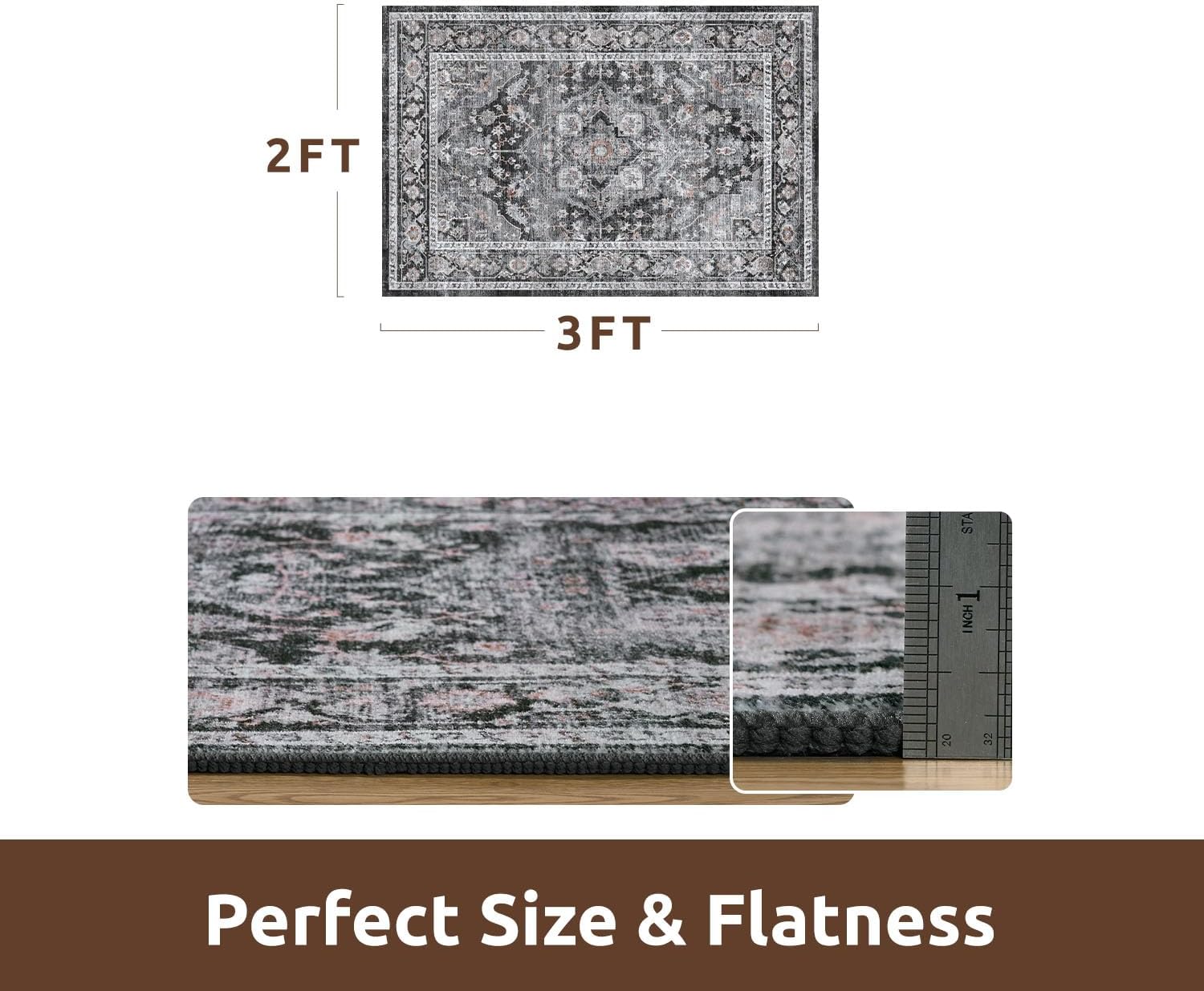 AMOAMI-2X3 Small Rug-Washable Rugs Entryway Mat Indoor-Soft Vintage Non Slip Rugs for Kitchen