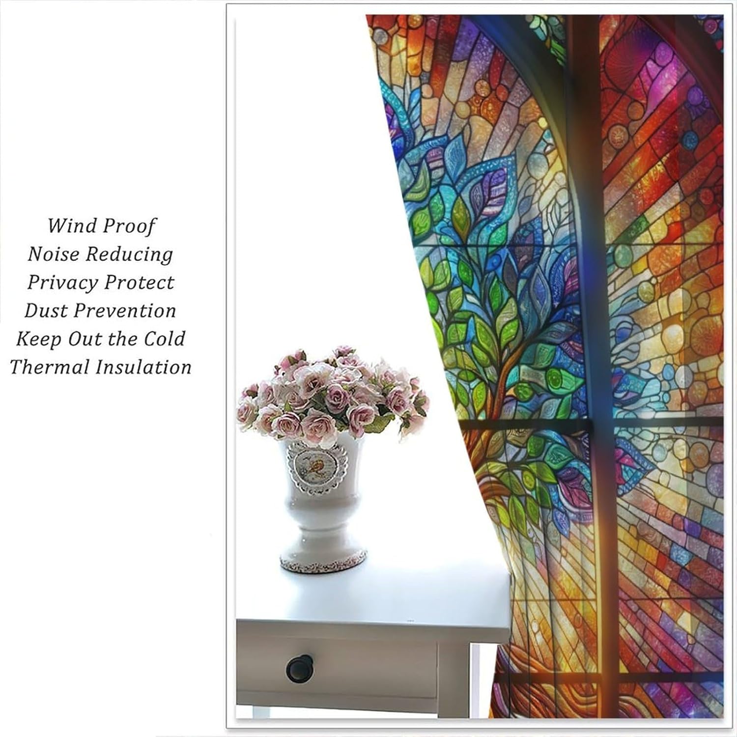 Stained Glass Curtains,Tree of Life Colorful Abstract Art Home Decor Drapes for Bedroom Living Room