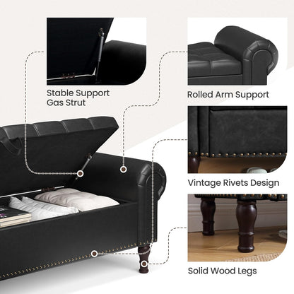 Storage Ottoman Bench for Bedroom, 51" Upholstered Bedroom Bench with Rolled Arms and Vintage
