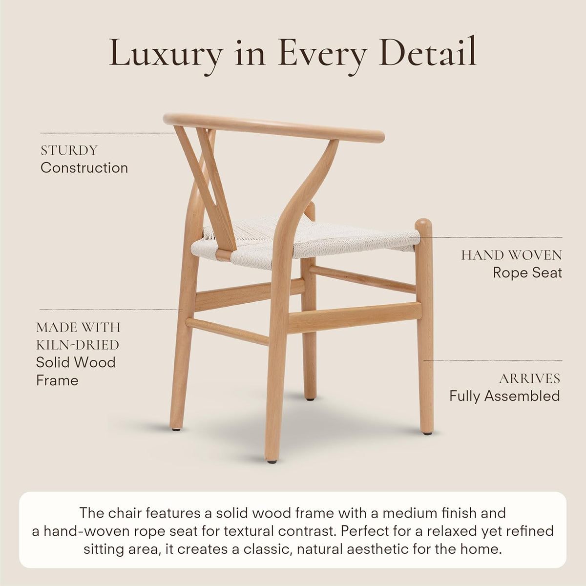 POLY & BARK Weave Dining Chairs – Mid-Century Modern Wishbone Dining Chairs with Arms, Solid Wood