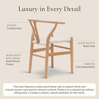 POLY & BARK Weave Dining Chairs – Mid-Century Modern Wishbone Dining Chairs with Arms, Solid Wood