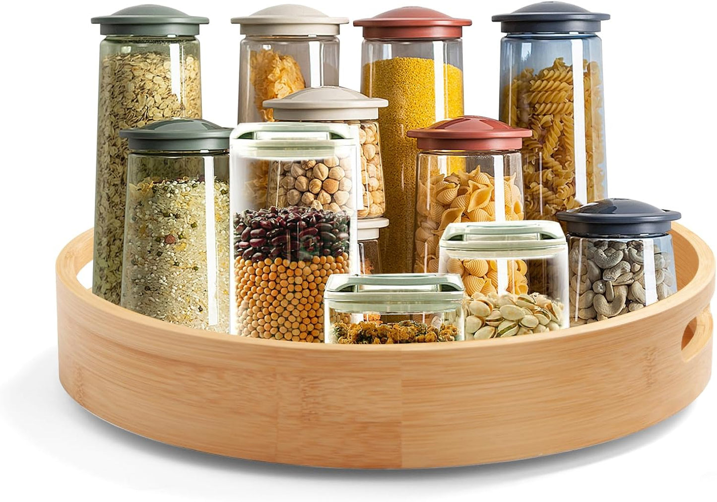 12in Bamboo Lazy Susan Organizer for Countertop and Cabinet with Large and Stable Chassis,Round