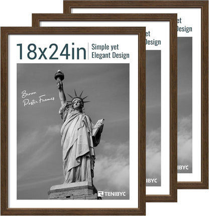 18x24 Poster Frame 3 Pack - Brown Woodgrain, Wood Picture frame, Gallery Picture Frame - Wall