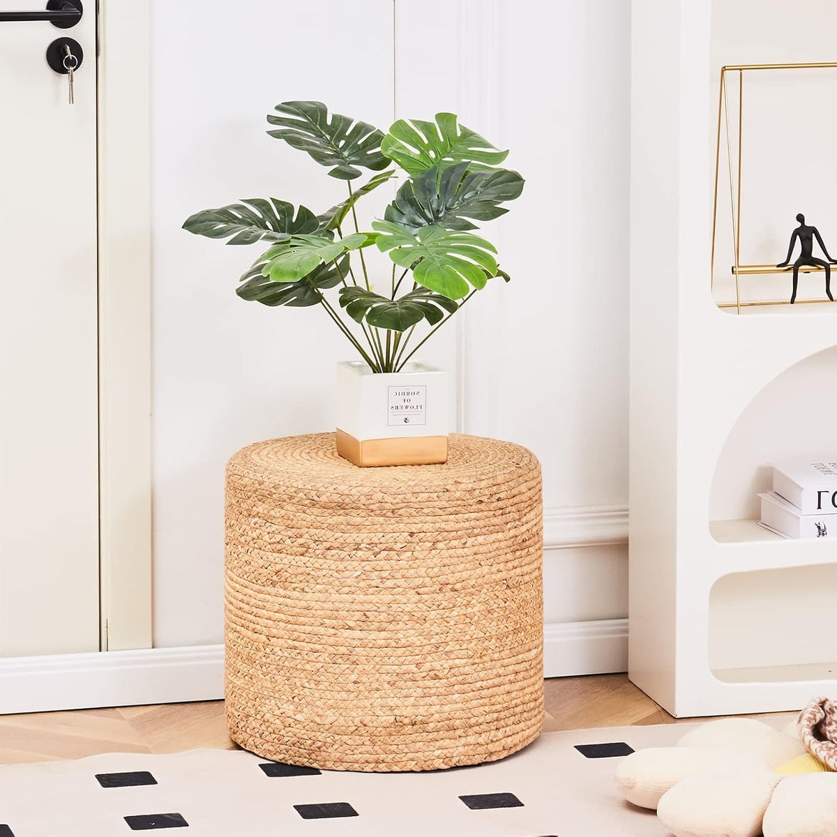 Wimarsbon 18'' Ottoman Pouf, Natural Braided Poof, Rustic Handweave Lounge Pouffe, Boho Footrest