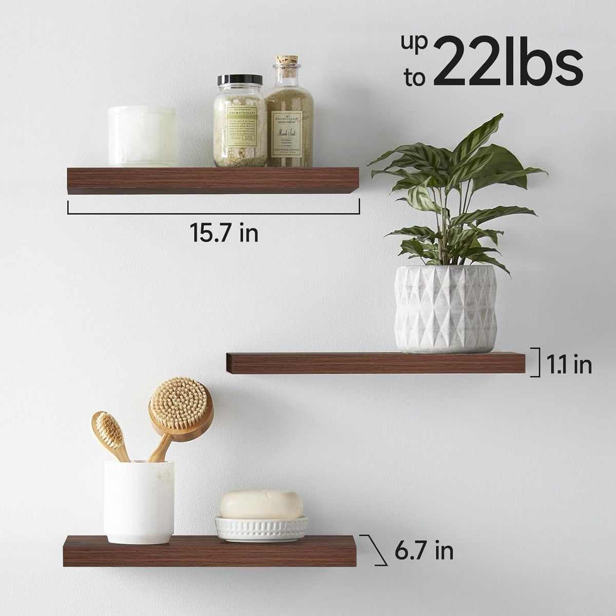 BAYKA Floating Shelves for Wall, Wall Mounted Rustic Wood Shelves for Bathroom, Bedroom, Living