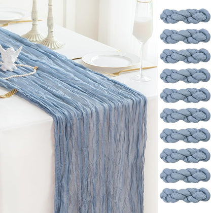 Sioloc 10 Pack Dusty Blue Cheesecloth Table Runner Fall Autumn Decor for Home 10ft Table Cloth for