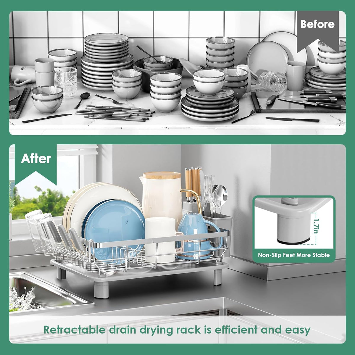 MOUKABAL Dish Drying Rack - Stainless Steel Dish Rack, Dish Racks for Kitchen Counter, Drying Rack