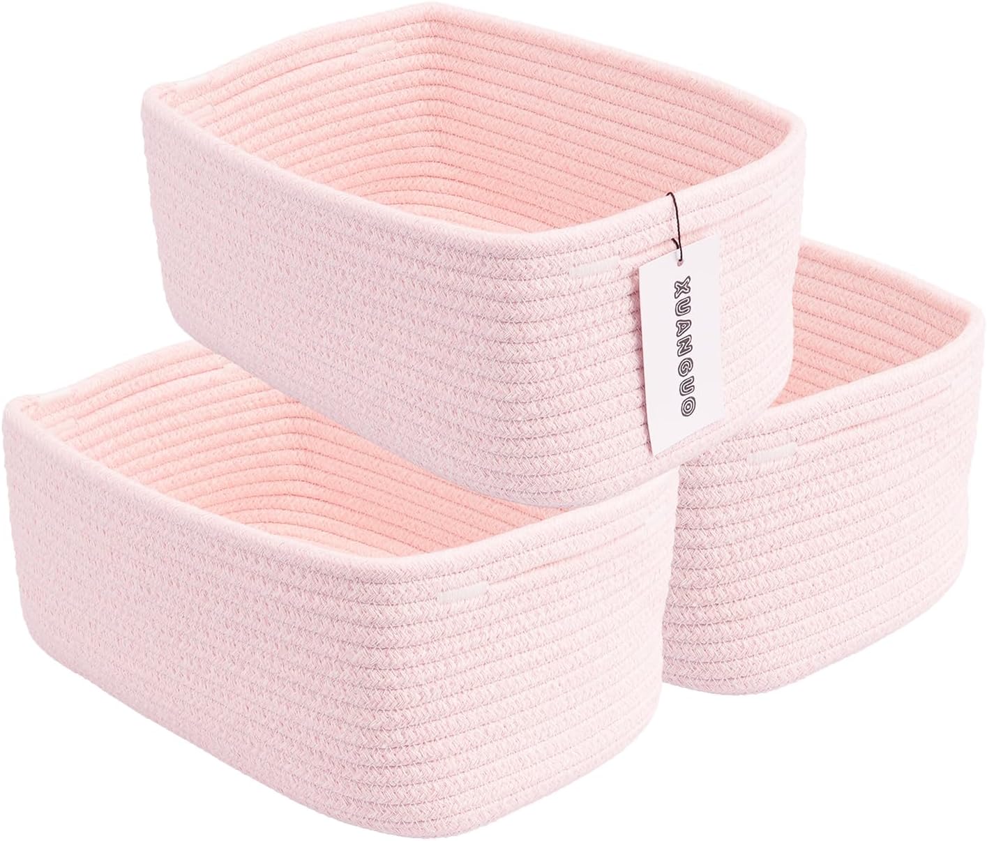 Small Woven Storage Baskets 12“X8”X5“ Decorative Rope Bins for Organizing Shelves, Closets, and
