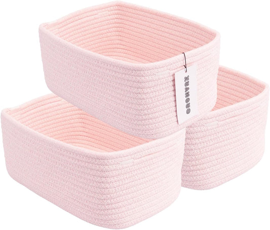 Small Woven Storage Baskets 12“X8”X5“ Decorative Rope Bins for Organizing Shelves, Closets, and