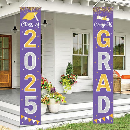 Graduation Decorations 2025 GRAD Banner Purple Porch Door Sign Welcome Banner For Indoor Outdoor