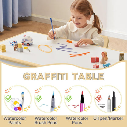 Kids Study Table and Chairs Set, Height Adjustable Toddler Table and Chair Set for Kids Ages 3-8