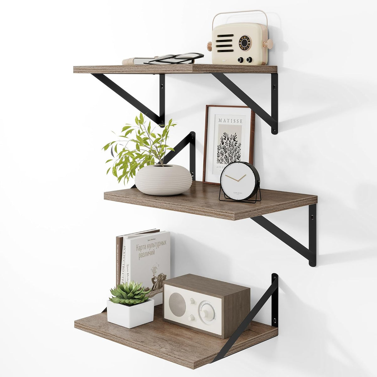 Heimlove Deep Floating Shelves for Wall, 12 Inch Deep Floating Shelves Set of 3, 16W x 12D Wood