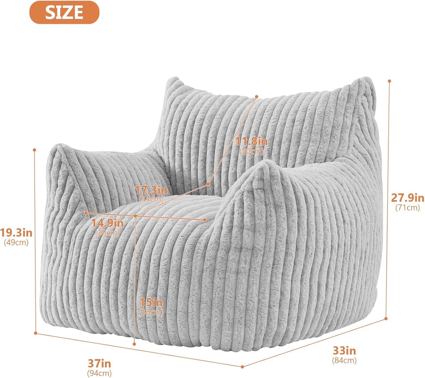 Giant Bean Bag Chairs for Adults with Filling Plush Fluffy Bean Bag Chairs for Teens with Armrests