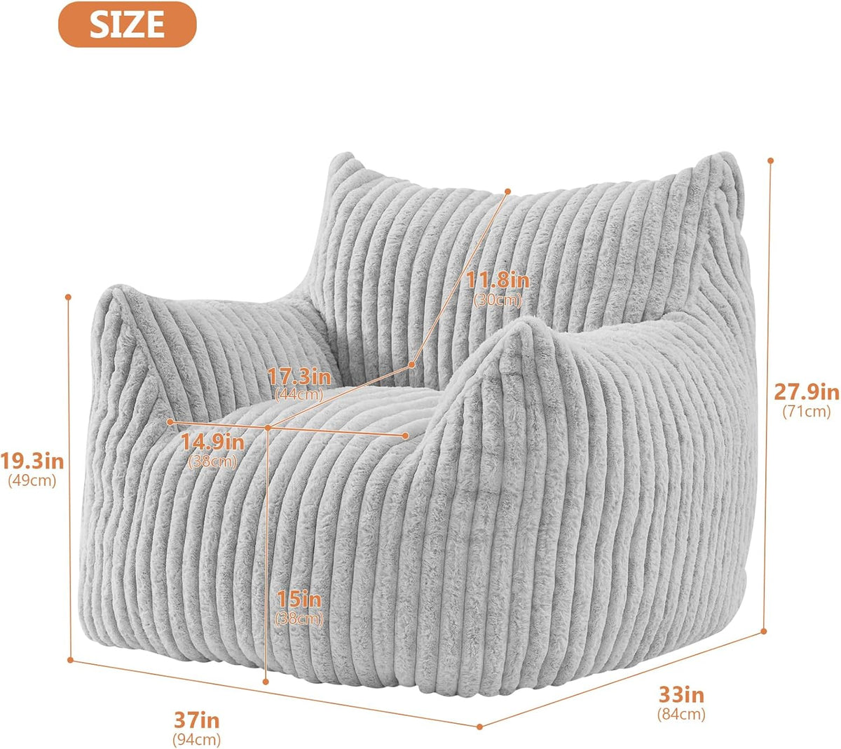 Giant Bean Bag Chairs for Adults with Filling Plush Fluffy Bean Bag Chairs for Teens with Armrests