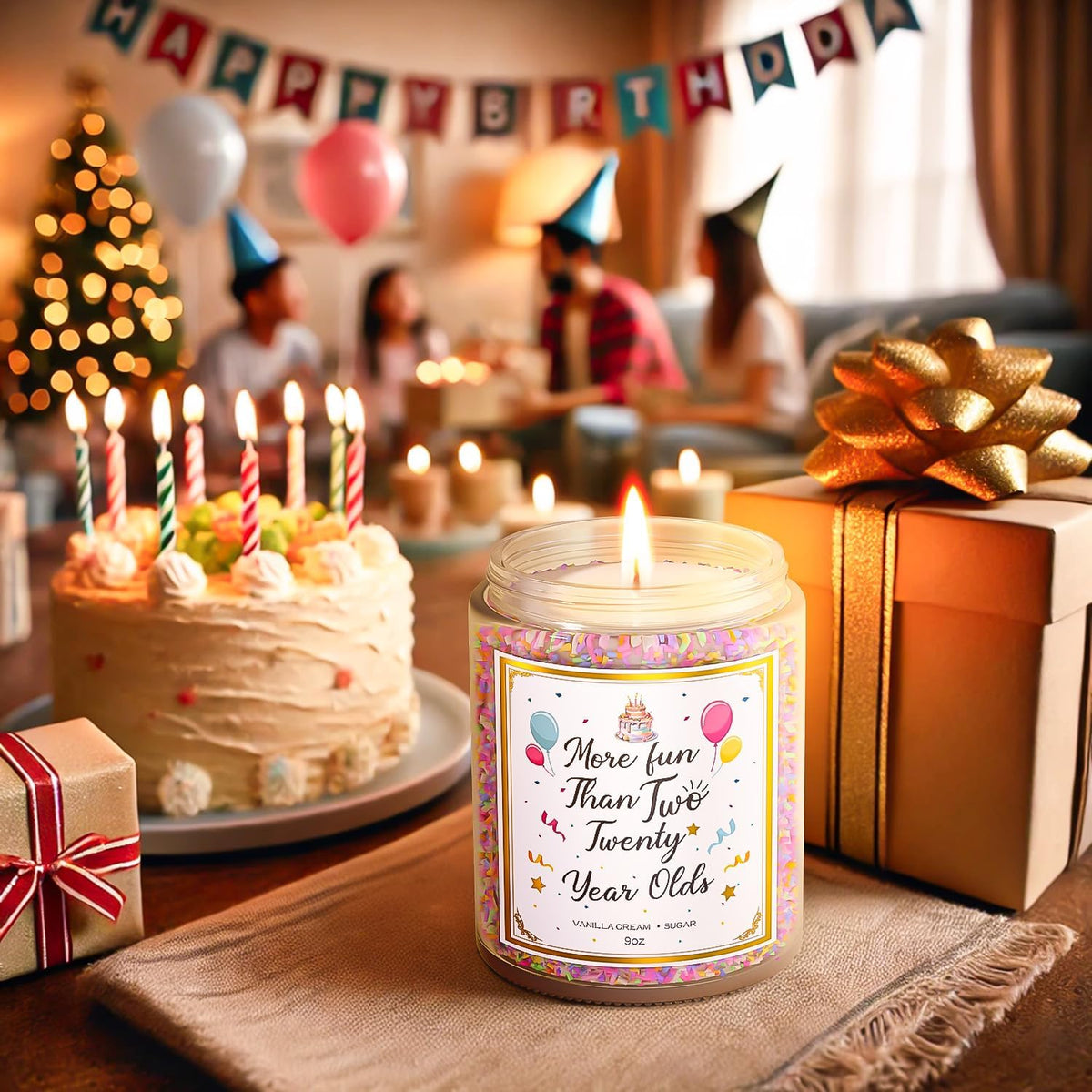 40th Birthday Candles Gifts for Women- 9 oz Happy Birthday Candle with Vanilla Birthday Cake Scent