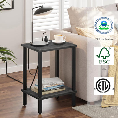TUTOTAK End Table with Charging Station, Set of 2, Small Side Table, Nightstand Bedside Table