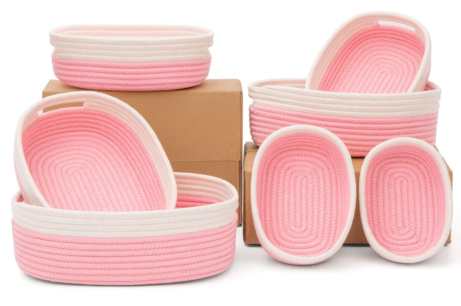 7 Piece Cotton Rope Woven Basket Set - Small Basket for Baby Nursery, Pets, Montessori, Dog & Cat