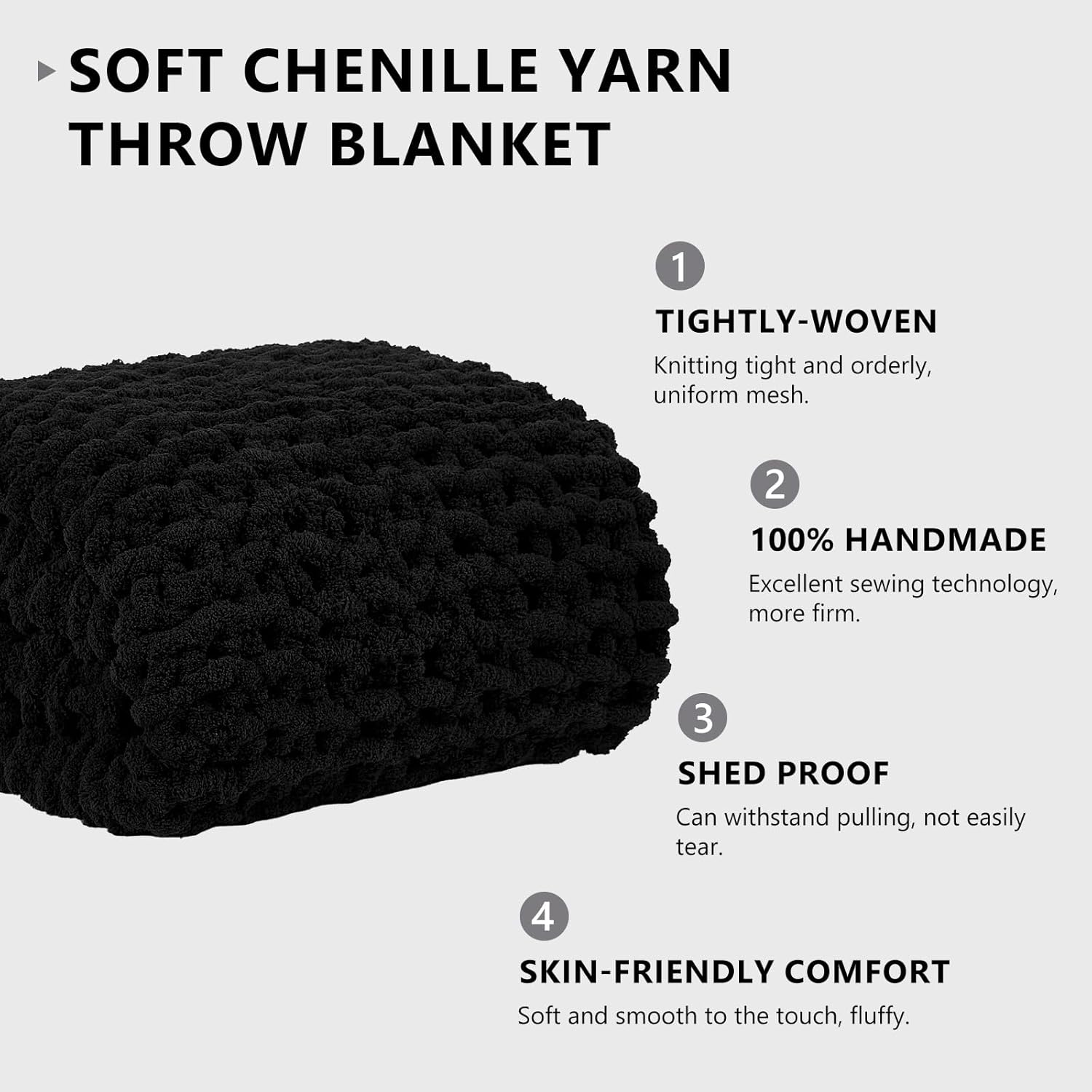 L'AGRATY Chunky Knit Blanket Throw: Soft Chenille Yarn Throw Blanket 50x60 - Handmade Thick Cable