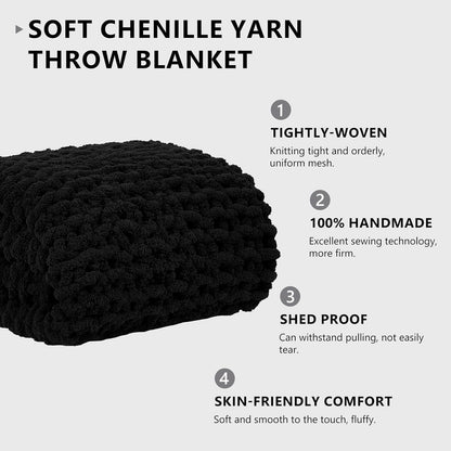 L'AGRATY Chunky Knit Blanket Throw: Soft Chenille Yarn Throw Blanket 50x60 - Handmade Thick Cable