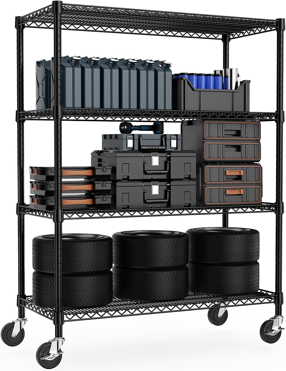 Industrial Metal 4 Tier Shelving for Garage, Pantry, Warehouse, Basement Utility Room, Storage Rack