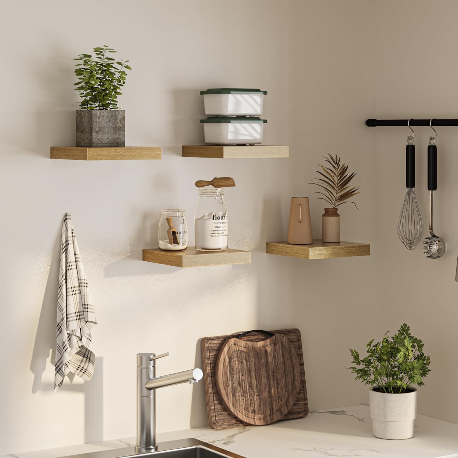 Square Floating Shelves for Wall, 10" W x 10" D x 1.2" H, Small Wooden Wall Mounted Display Shelves