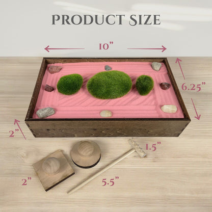 Wooden Stackable Zen Garden | Desert Rose Sand with Rake & Accessories | Minimalist Decor Gift for