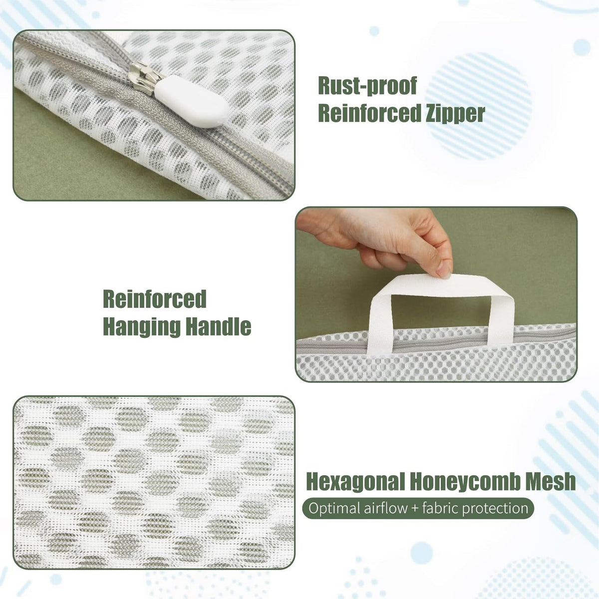 GWT 4Pcs 3D Mesh Laundry Bags with Hanging Handles (S/M/L/XL) - Durable Zippered Wash Bags for