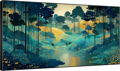 SIGNWIN 30"x60" Extra Large Framed Wall Art Whimsical Fantasy Forest, Vibrant Nature Landscape for