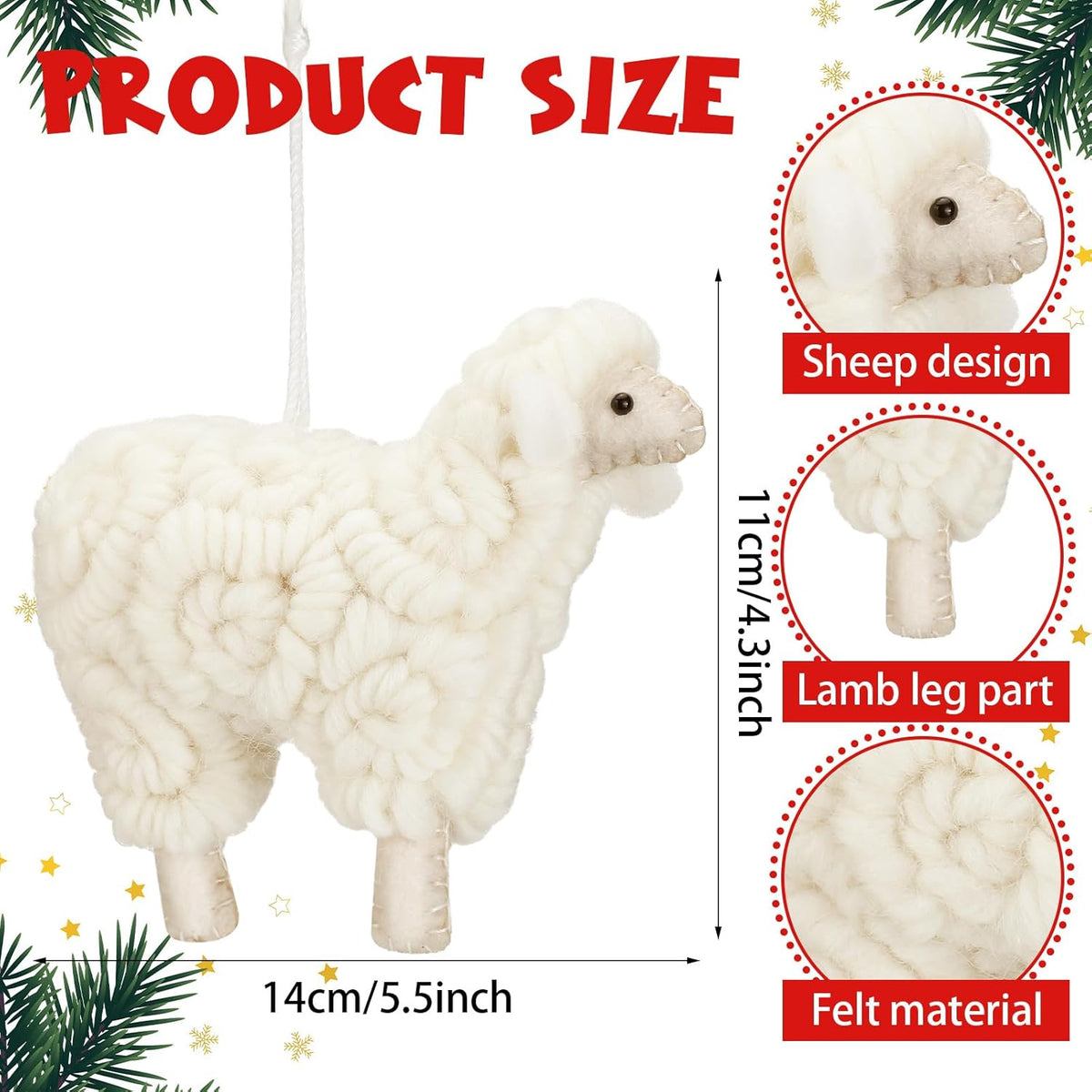 Jenaai 3 Pieces Felt Sheep Christmas Ornaments Sheep Decorative Hanging Ornaments Vintage Farm